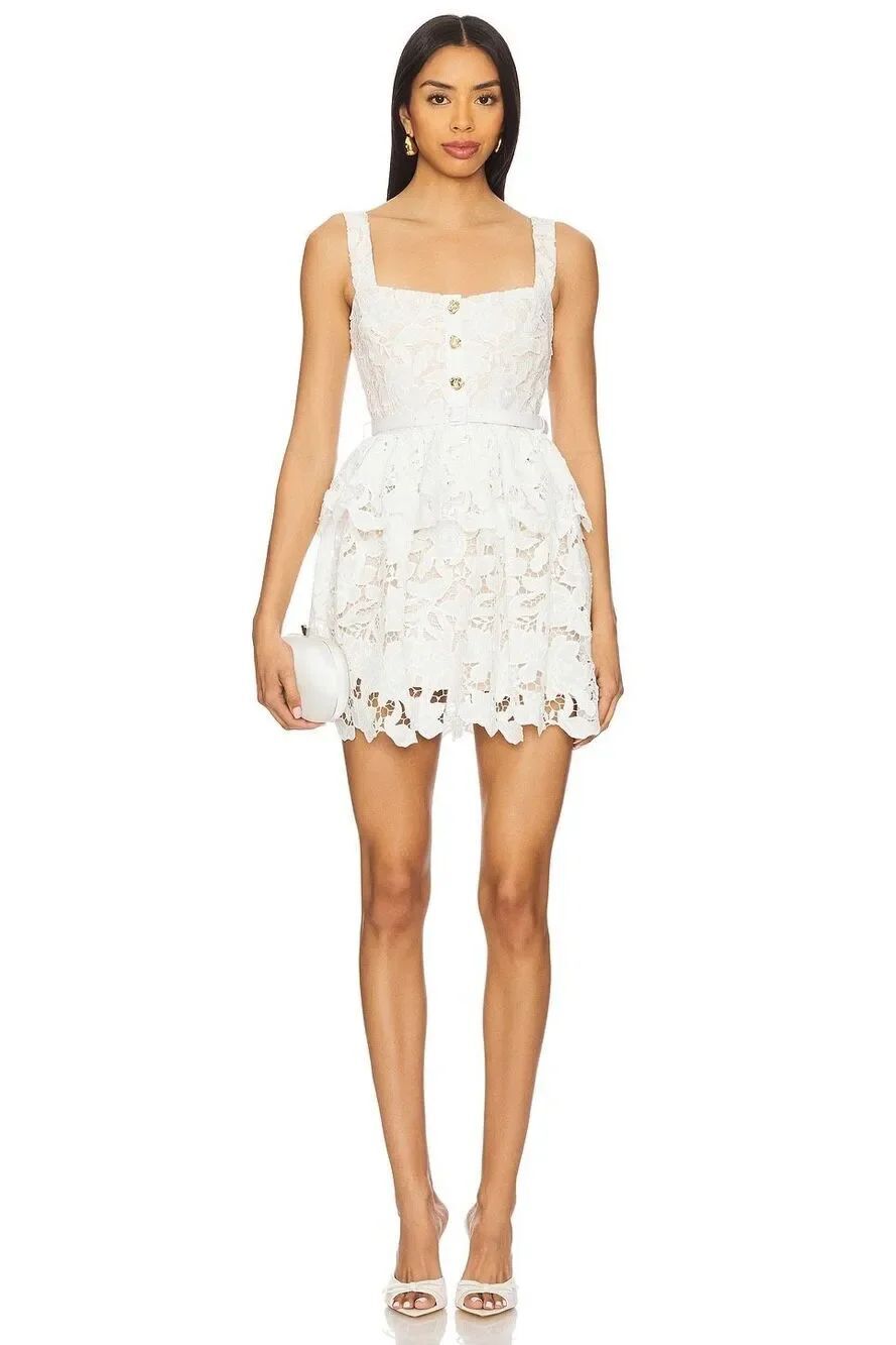 self-portrait Lace Tiered Mini Dress in White Size 6